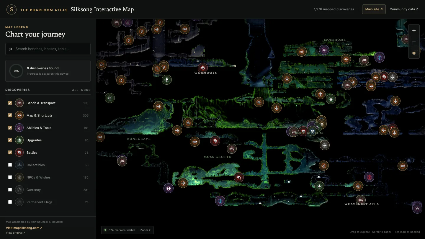 Pharloom Atlas: mapa de Silksong con capturas reales